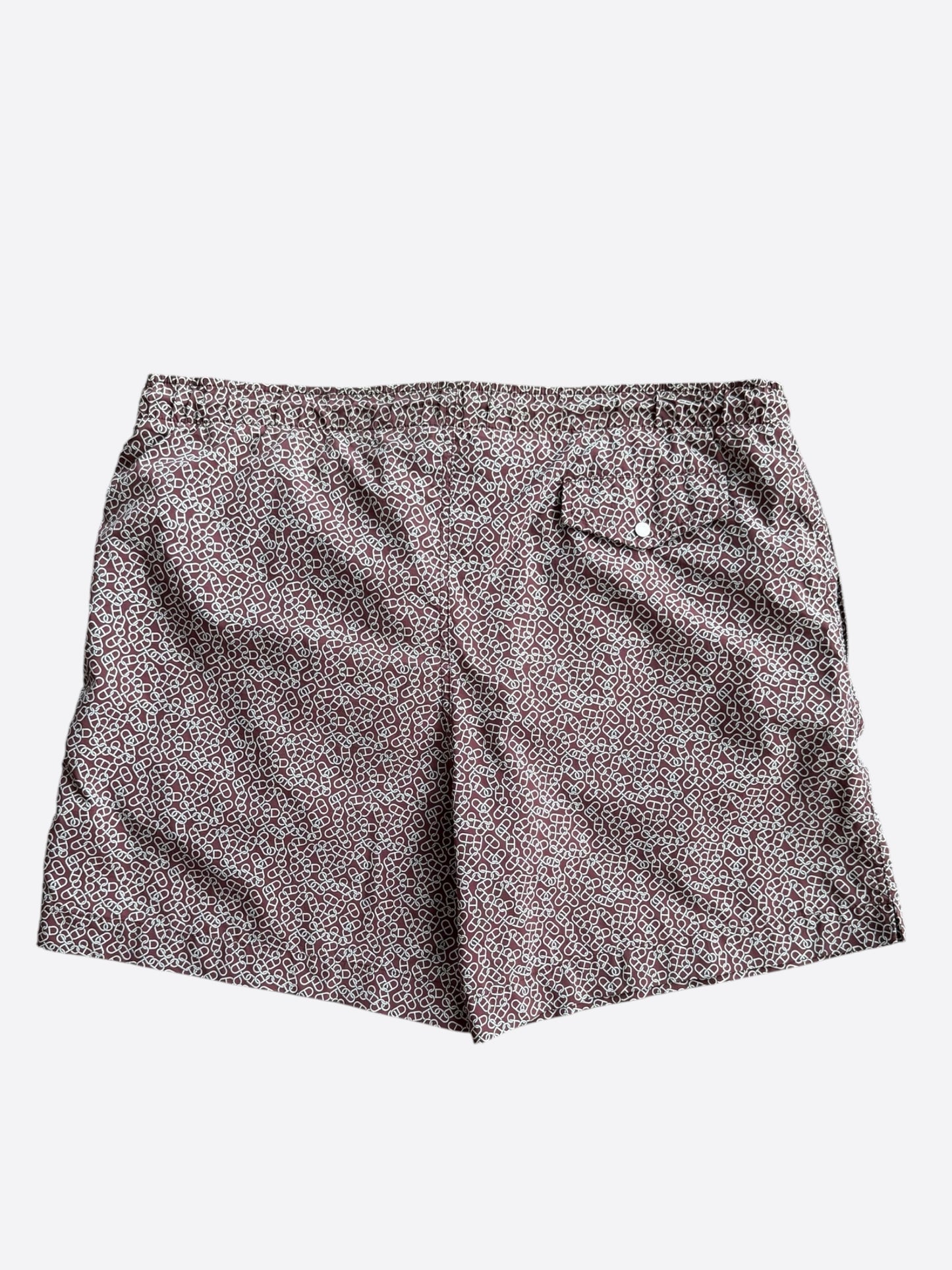 Hermes Burgundy & White Chain Link Patterned Swim Shorts