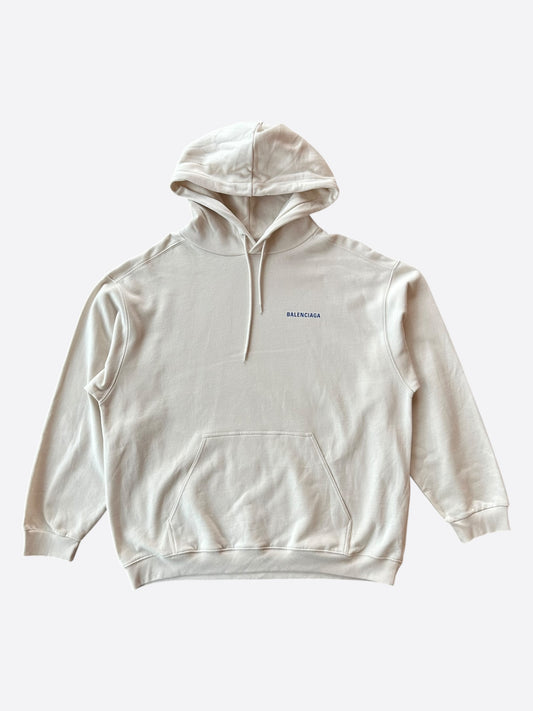 Balenciaga White & Blue Logo Hoodie
