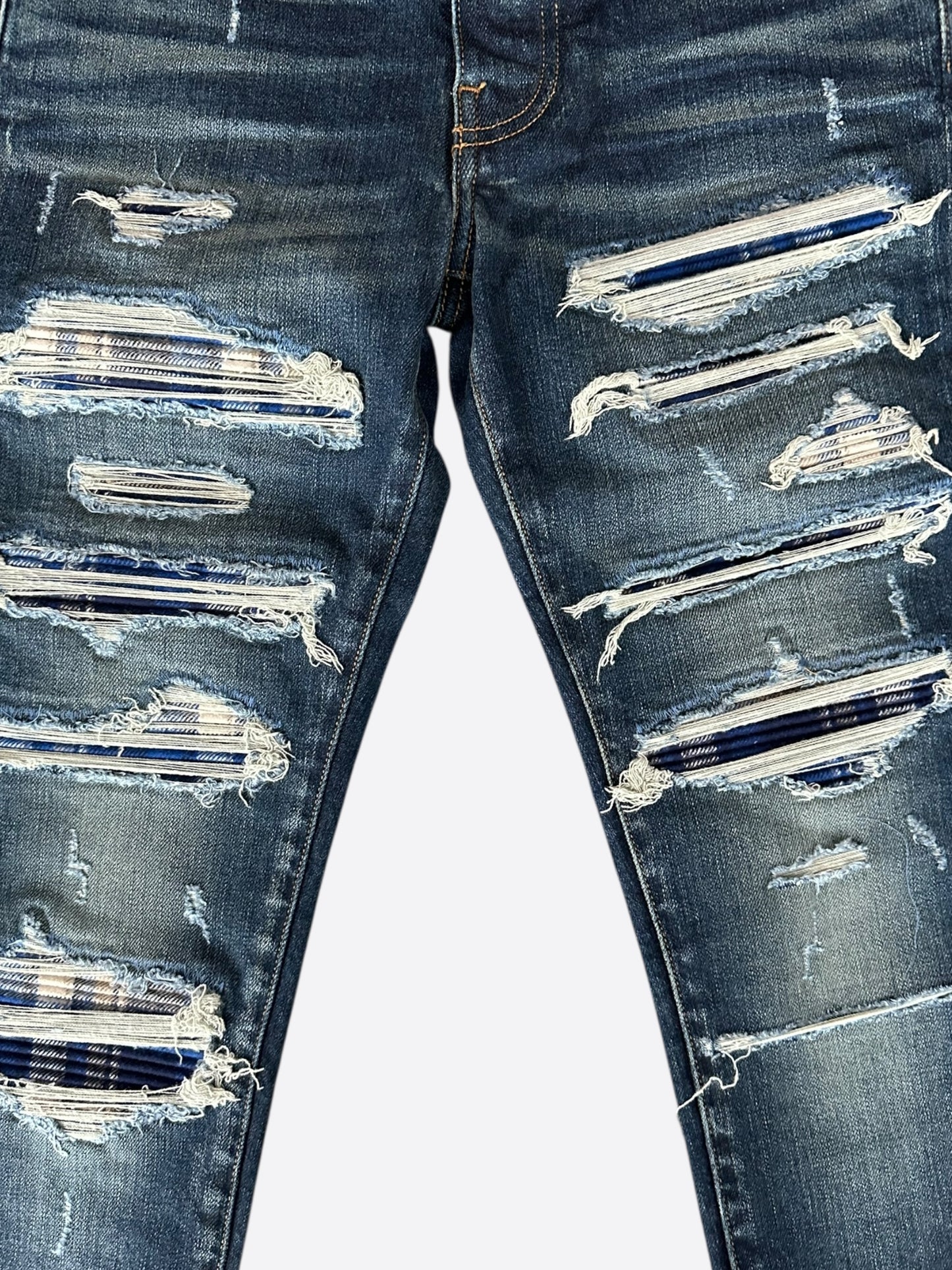 Amiri Blue Plaid Patch Thrasher Jeans