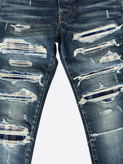 Amiri Blue Plaid Patch Thrasher Jeans