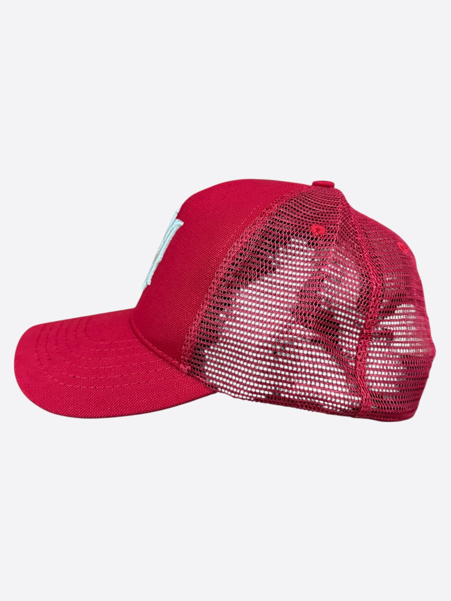 Amiri Red & White MA Logo Trucker Hat