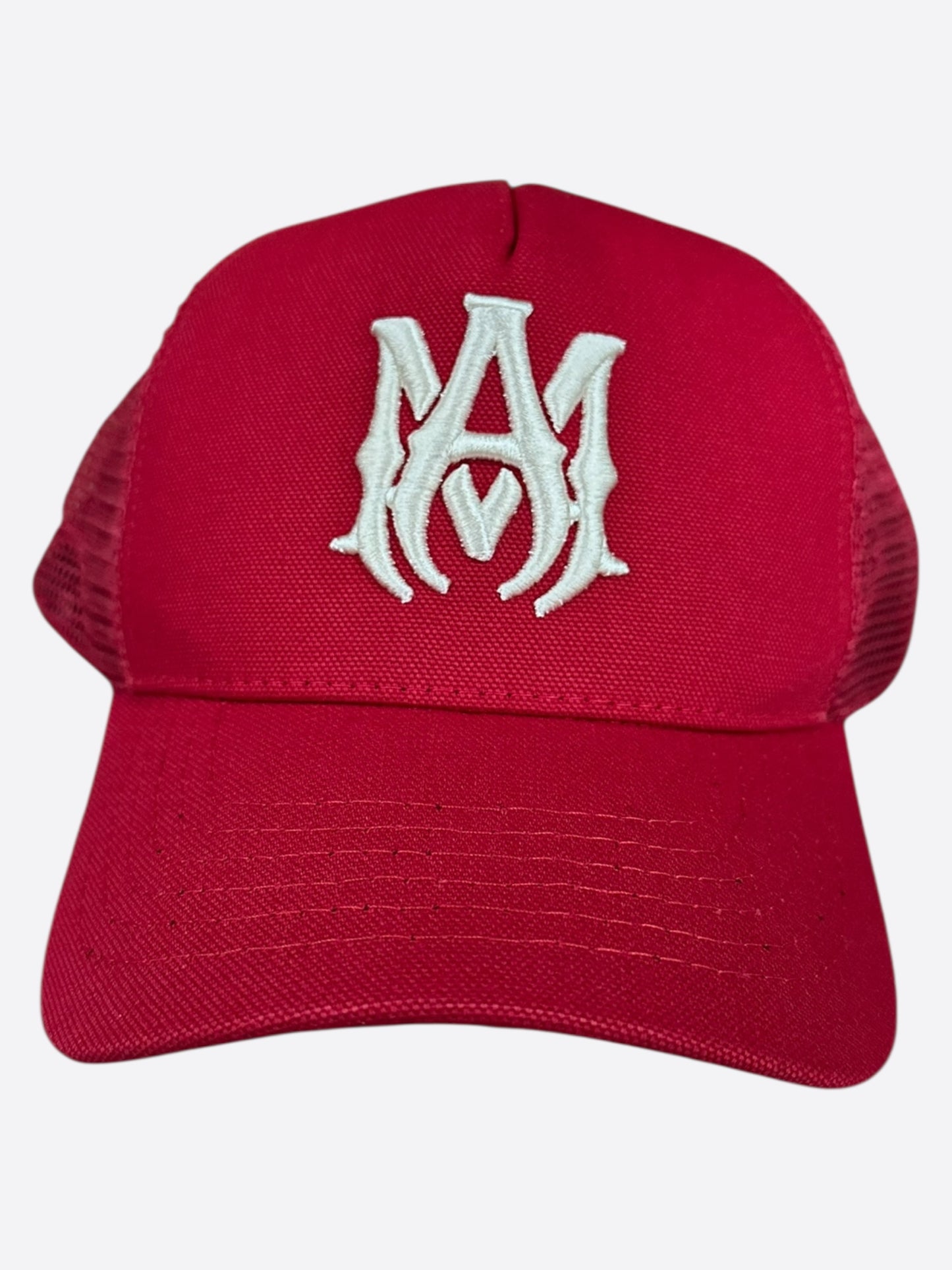 Amiri Red & White MA Logo Trucker Hat
