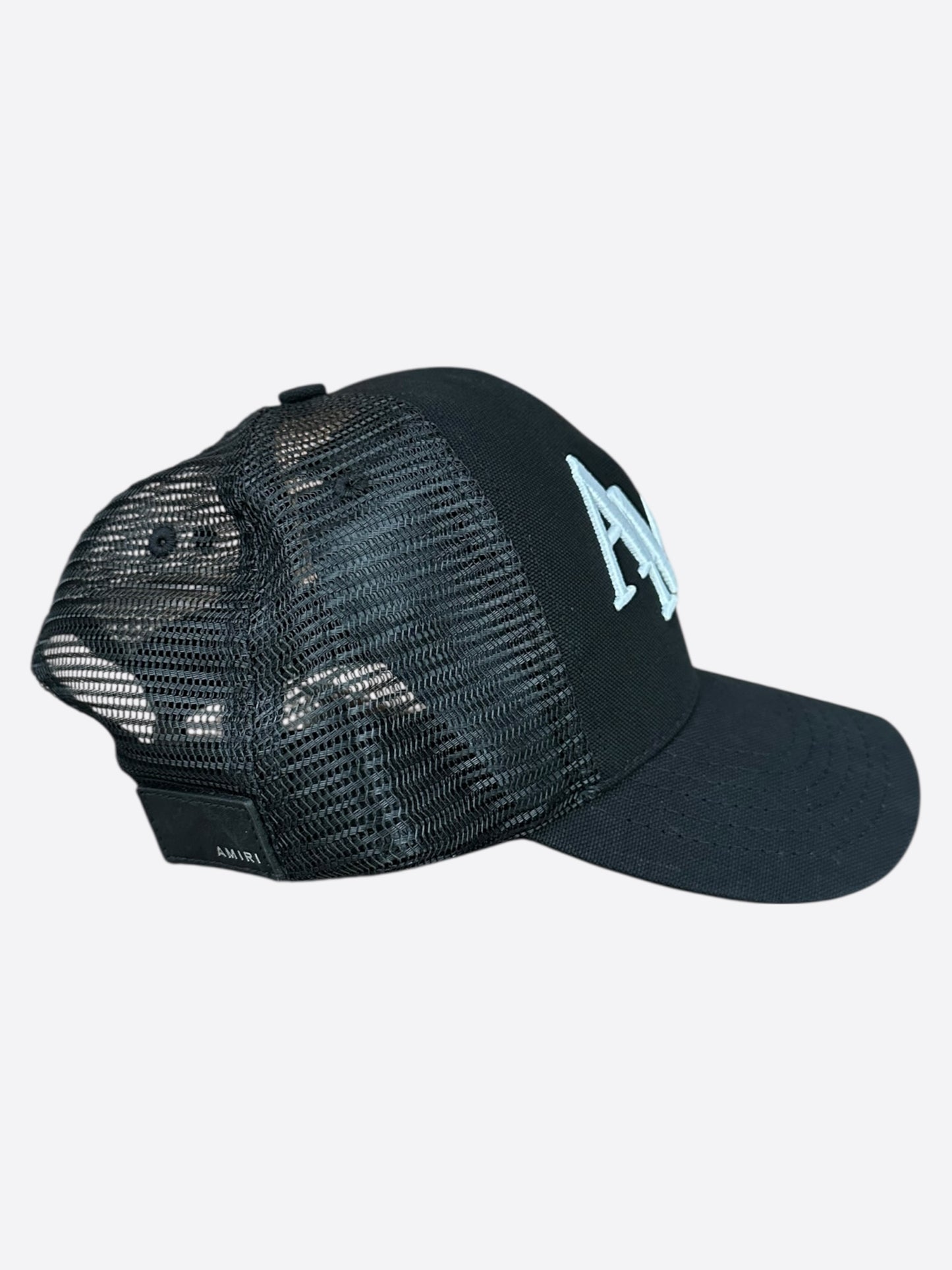 Amiri Black & White Staggered Logo Trucker Hat