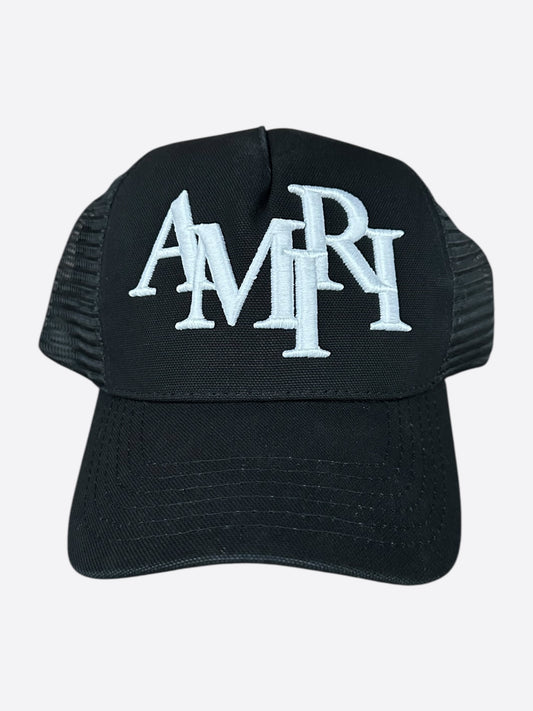 Amiri Black & White Staggered Logo Trucker Hat