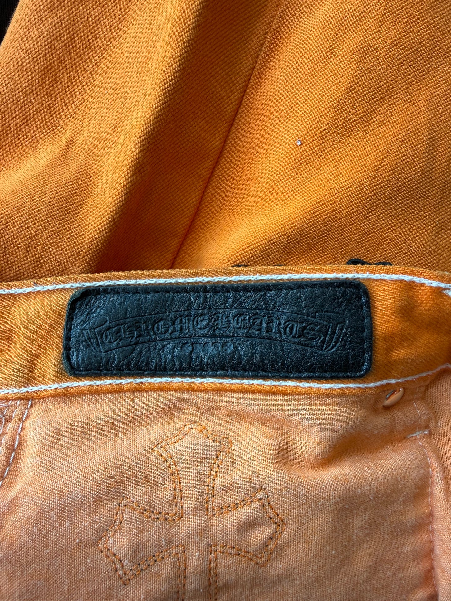 Chrome Hearts Gallery Dept Orange & Black Cross Patch Flared Jeans