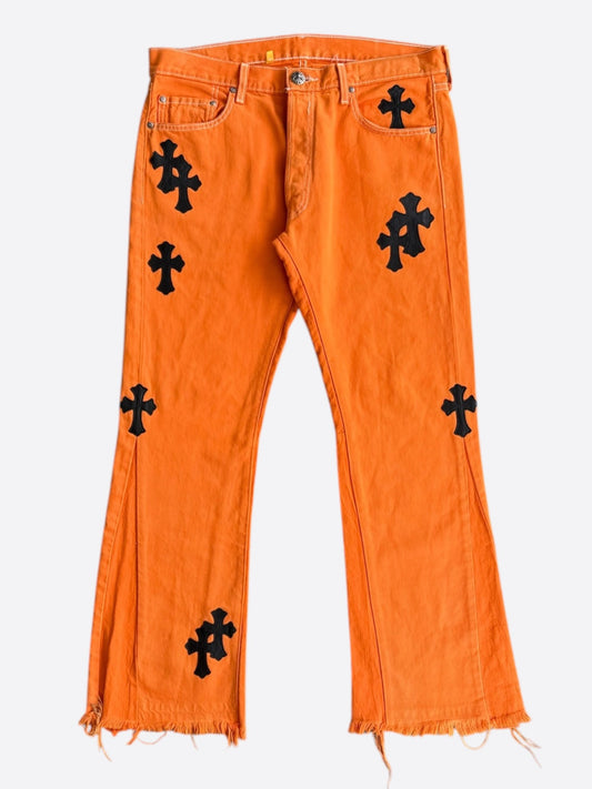 Chrome Hearts Gallery Dept Orange & Black Cross Patch Flared Jeans