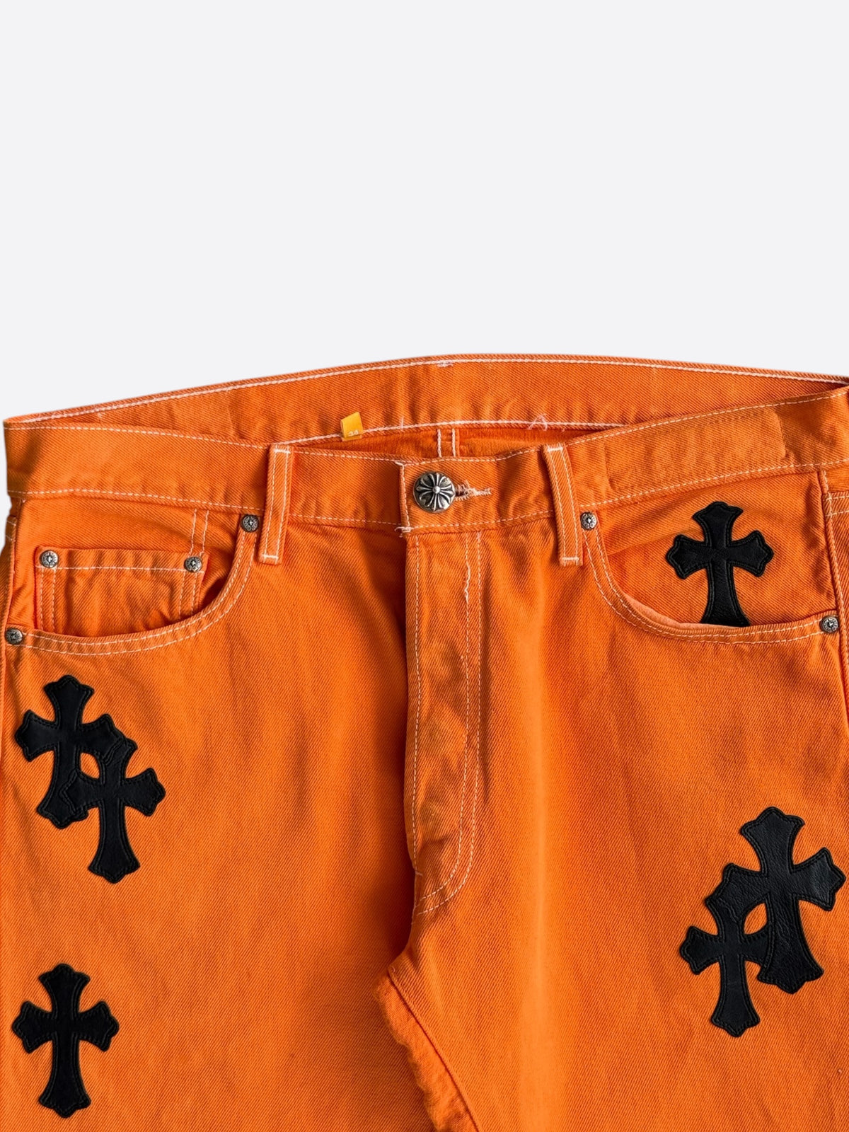 Chrome Hearts Gallery Dept Orange & Black Cross Patch Flared Jeans
