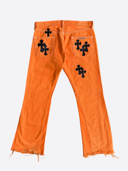Chrome Hearts Gallery Dept Orange & Black Cross Patch Flared Jeans