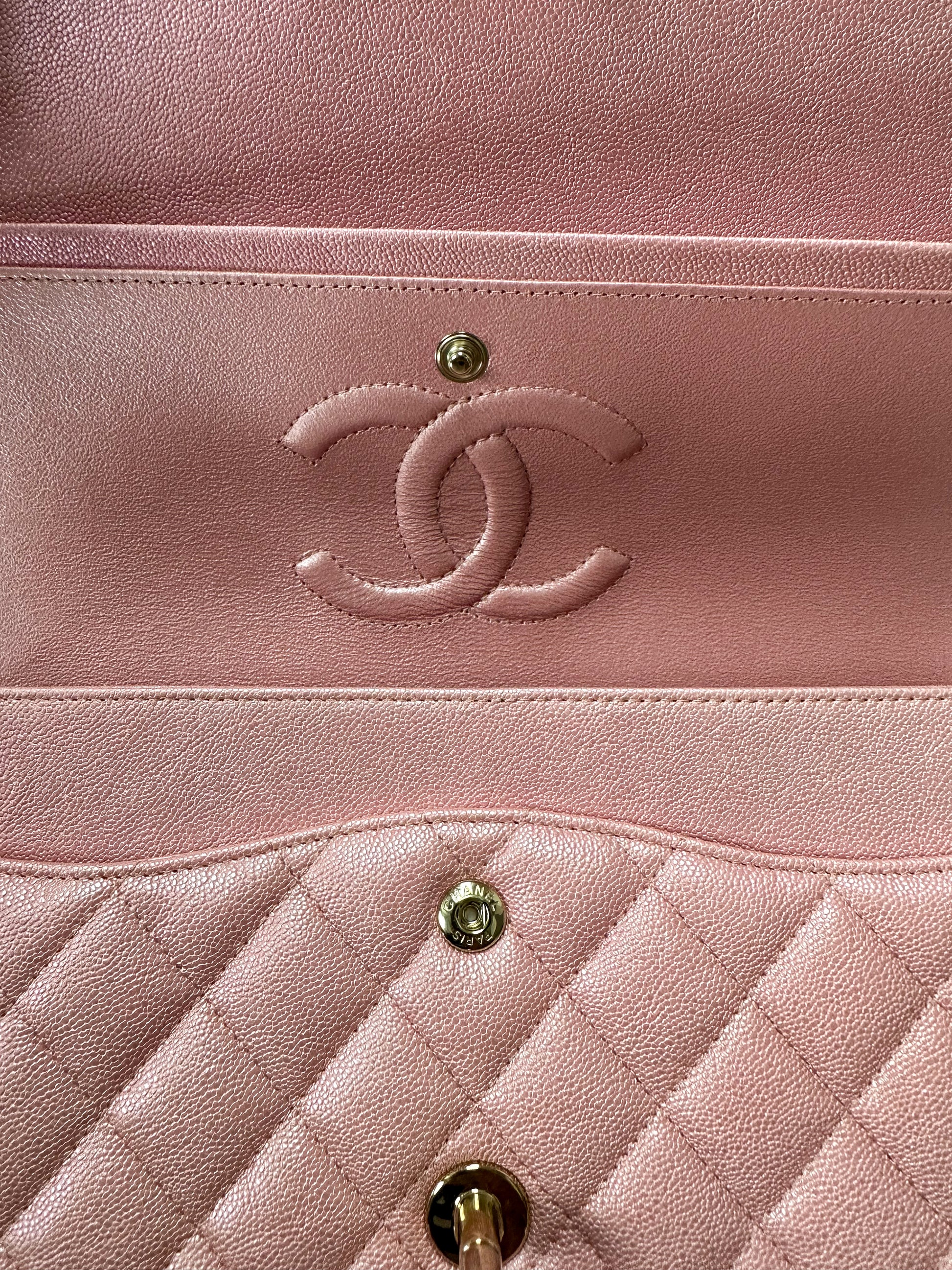 Chanel Iridescent Pink Quilted Lambskin Medium Classic Double Flap