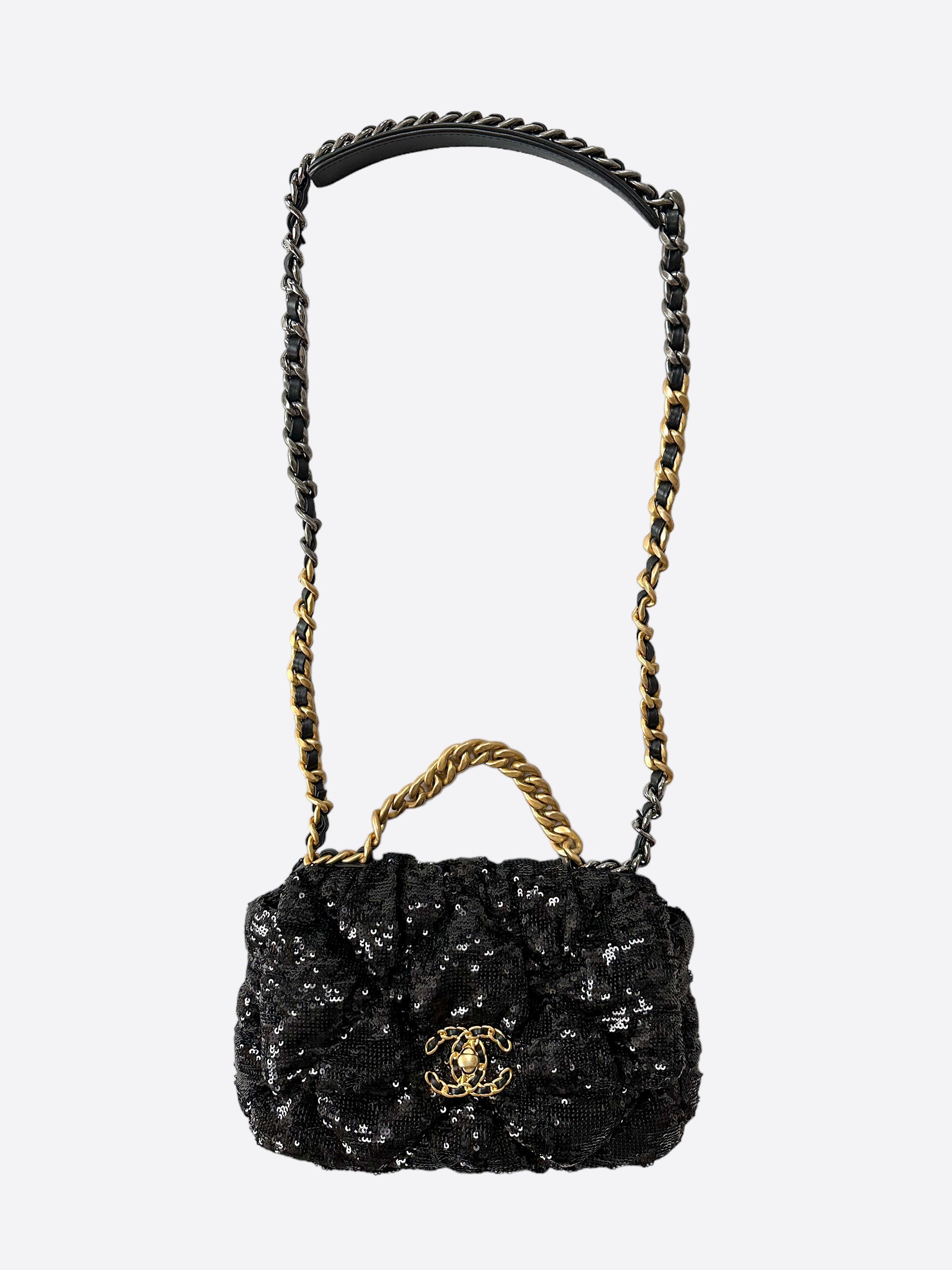 CHANEL Sequin Embroidered Medium Flap Bag Black 189545