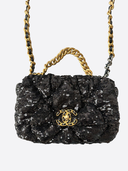 Chanel Black Quilted Sequin Medium Flap Bag