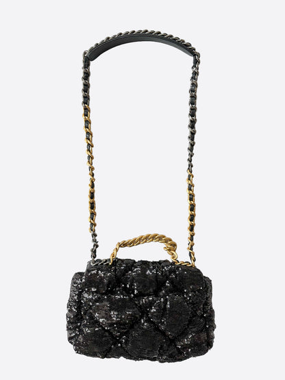 Chanel Black Quilted Sequin Medium Flap Bag