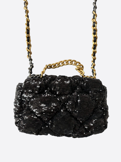 Chanel Black Quilted Sequin Medium Flap Bag