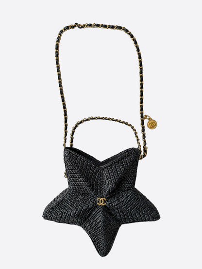 Chanel Black Raffia Star Beach Bag