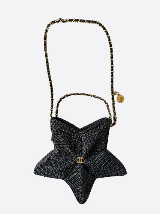 Chanel Black Raffia Star Beach Bag
