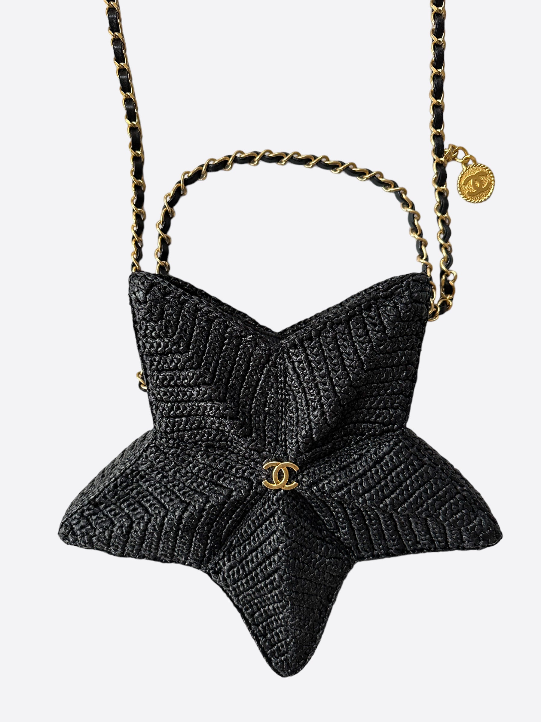 Chanel Star Coco Beach Bag Black Raffia Aged Gold Hardware – Madison Avenue  Couture