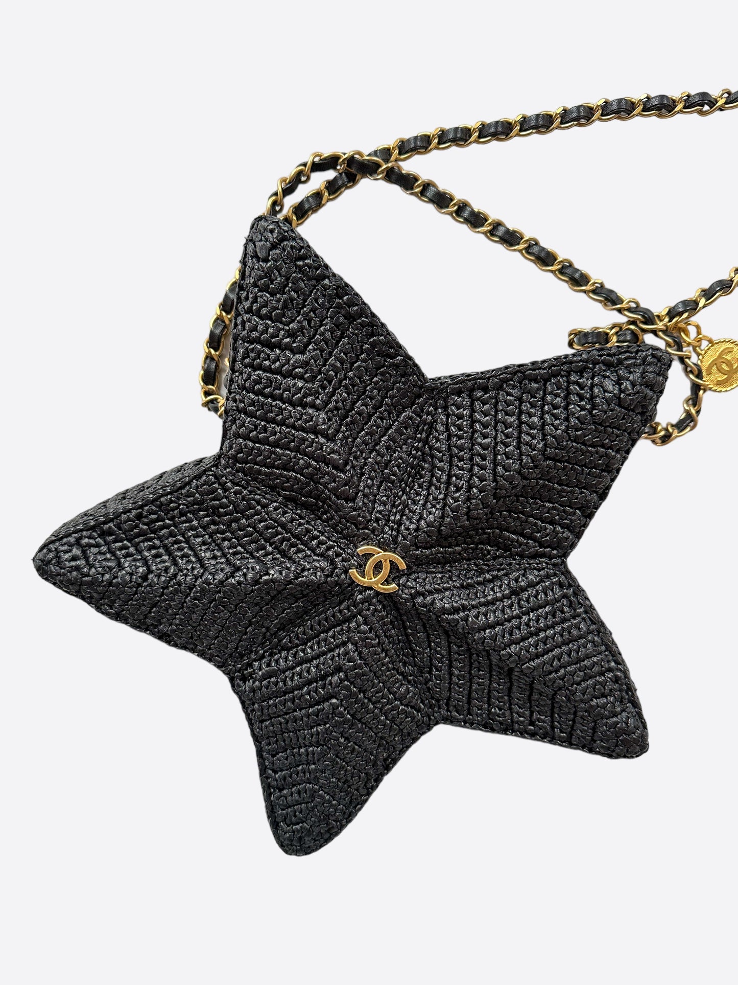 Chanel Black Raffia Star Beach Bag