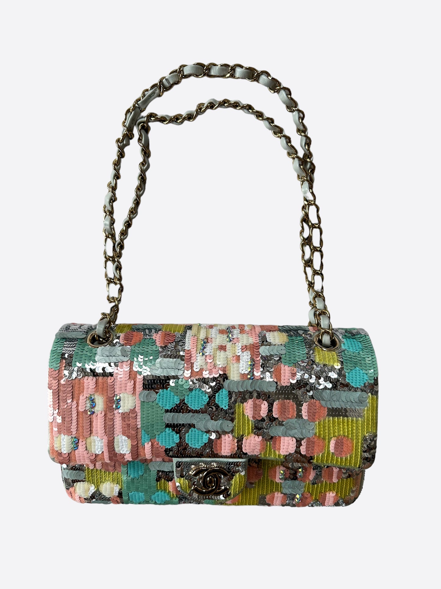 Multicolor Sequin and Lambskin Small Single Flap Bag Black Hardware, 2019