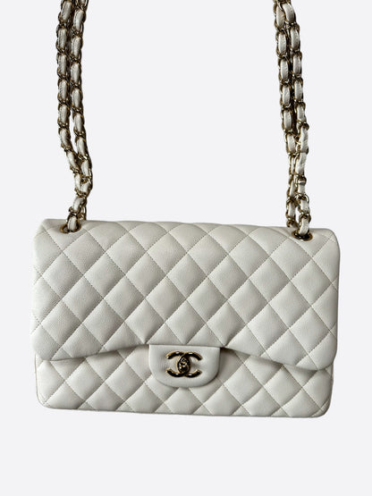 Chanel Ivory Caviar Jumbo Double Flap Bag