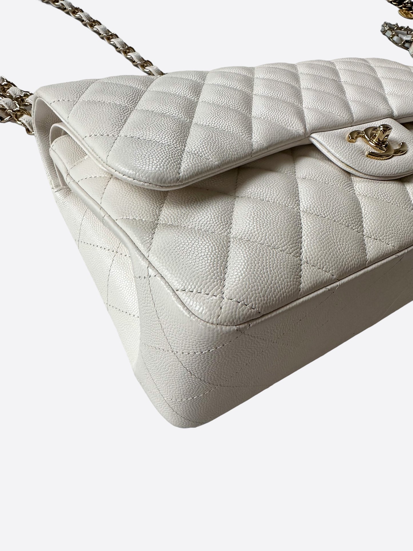 Chanel Ivory Caviar Jumbo Double Flap Bag