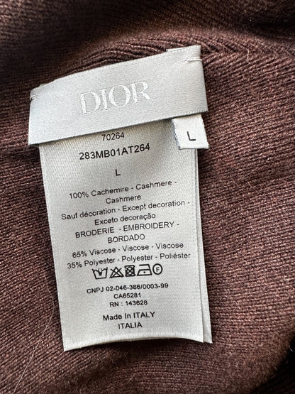 Dior Cactus Jack Brown & White Embroidered Logo Cashmere Beanie