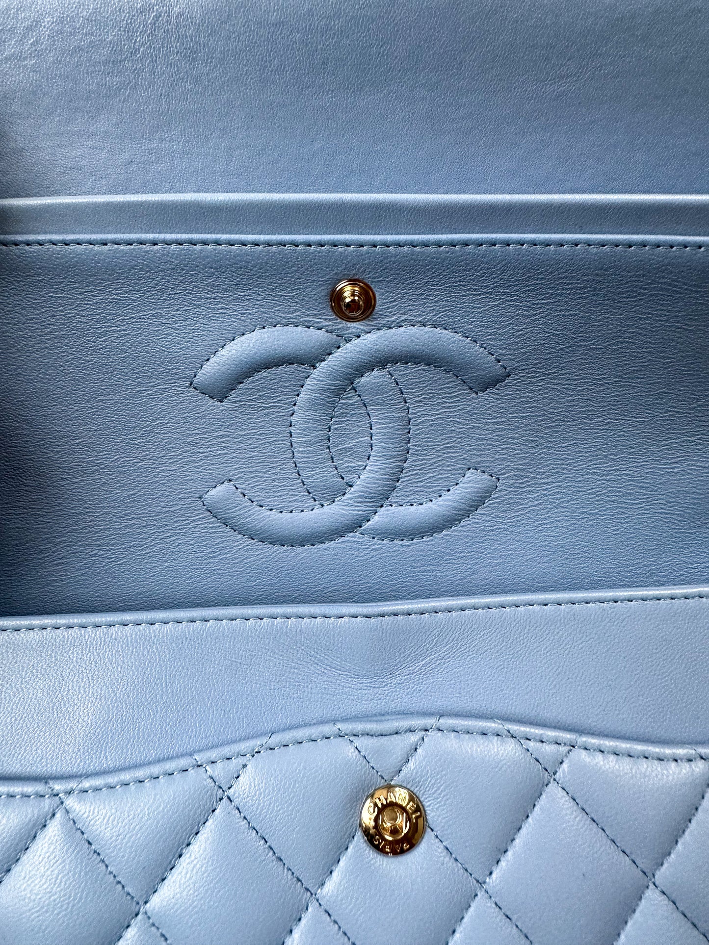 Chanel Baby Blue Lambskin Medium Double Flap Bag