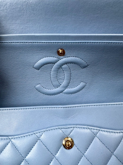 Chanel Baby Blue Lambskin Medium Double Flap Bag