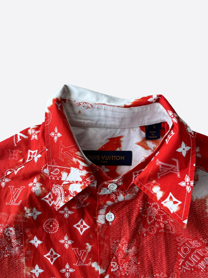 Louis Vuitton Orange Bleached Bandana Short Sleeve Button Up Shirt