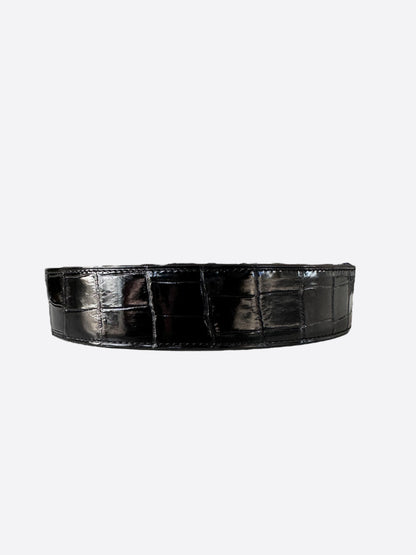 Hermes Black Crocodile H Logo Belt