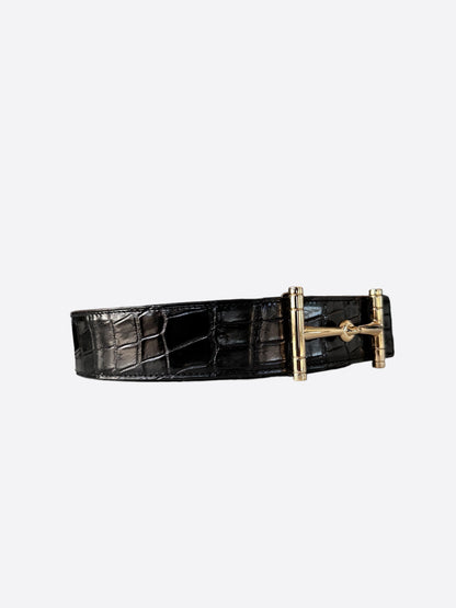 Hermes Black Crocodile H Logo Belt