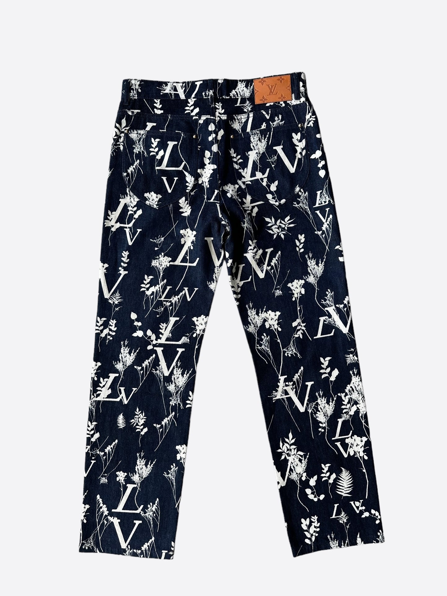 Louis Vuitton Blue & White Leaf Jeans