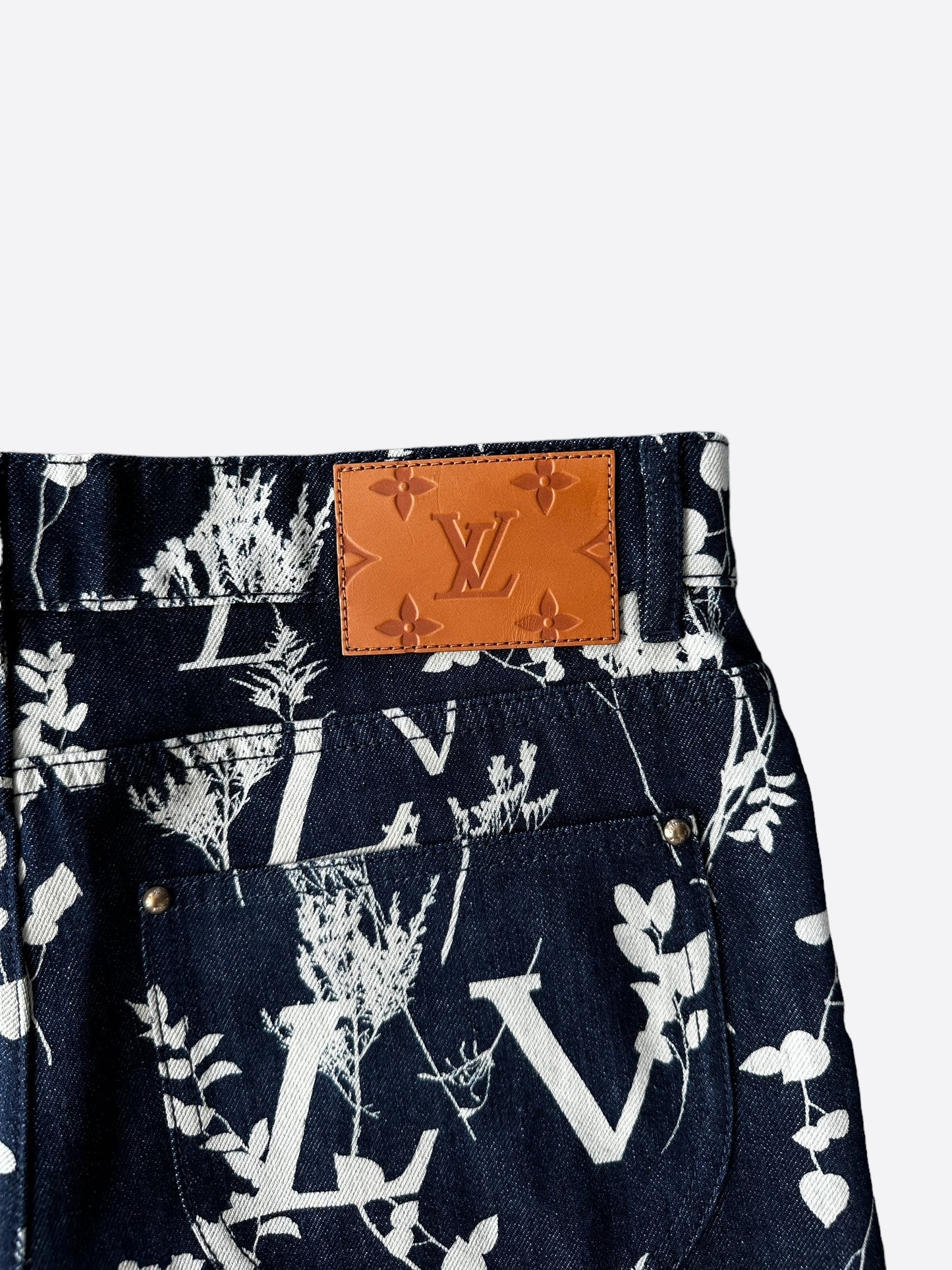 Louis Vuitton Blue & White Leaf Jeans