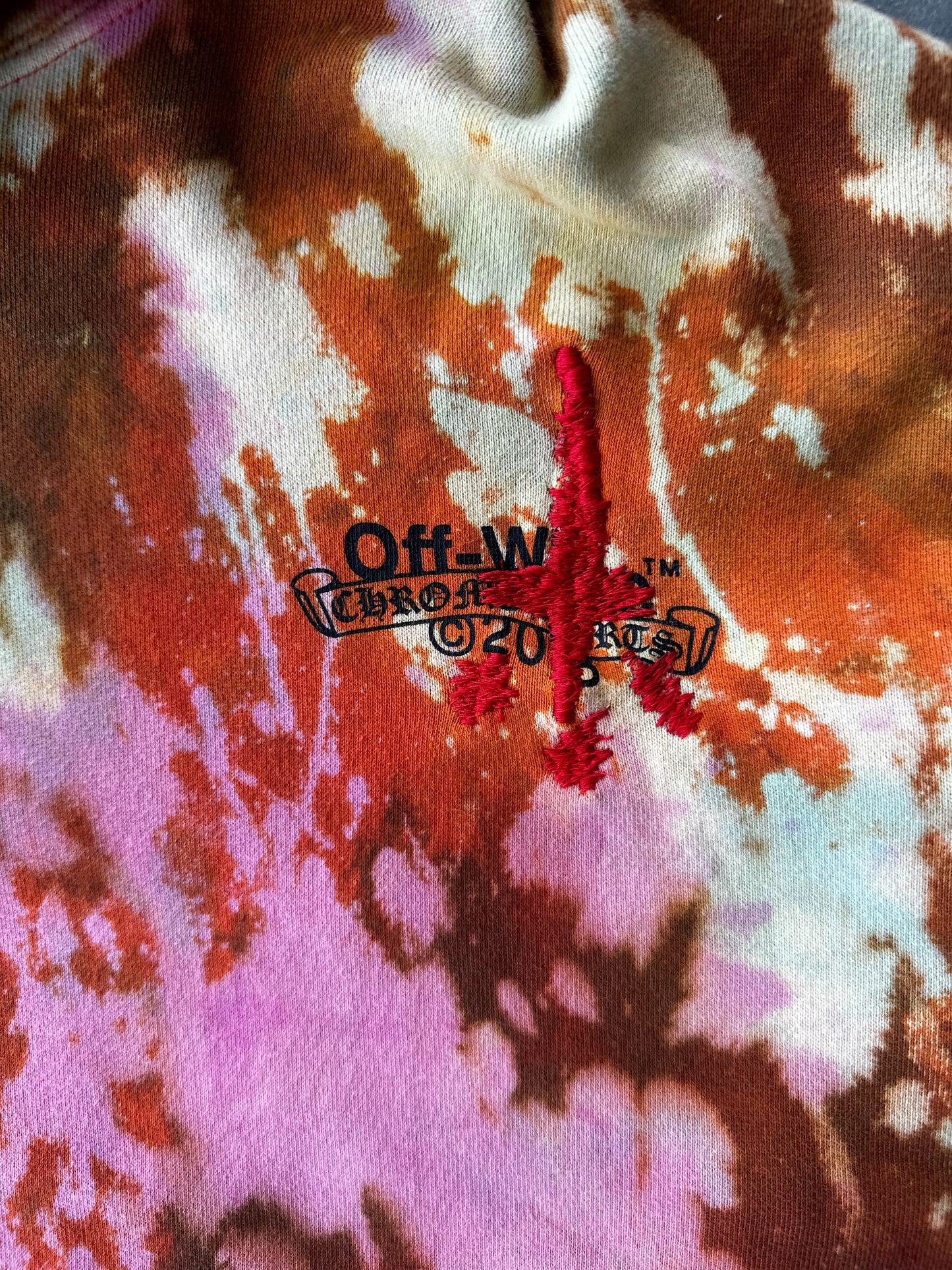 Chrome Hearts Off-White CVTVLIST Orange Tie-Dye Bleached Hoodie