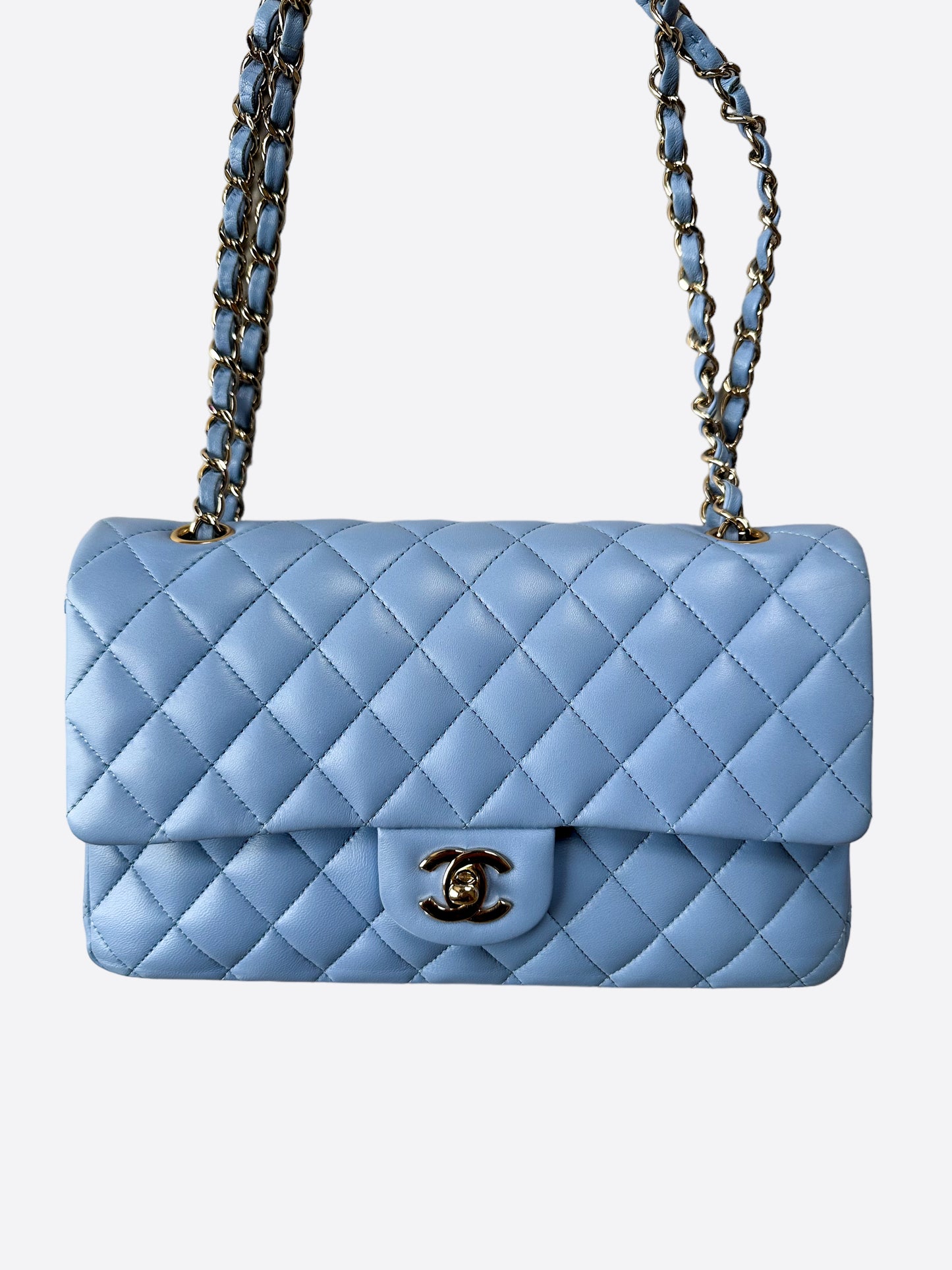 Chanel Baby Blue Lambskin Medium Double Flap Bag