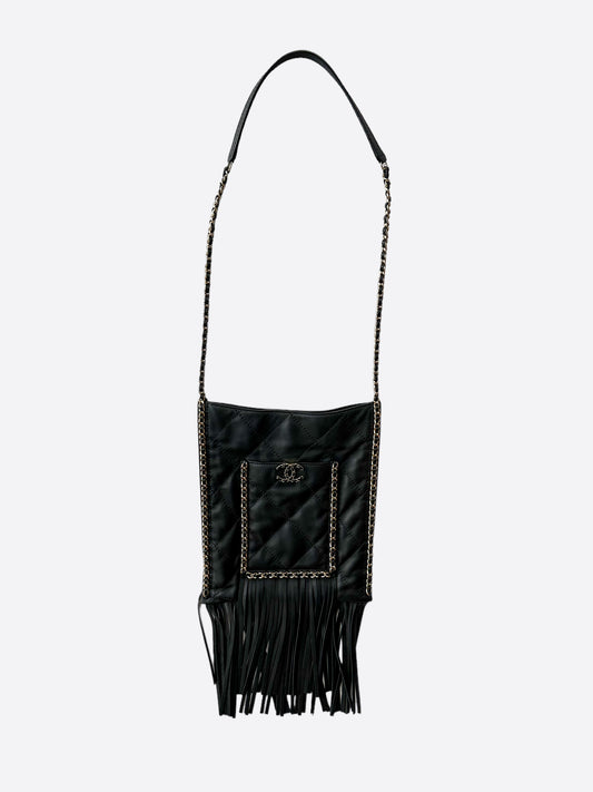 Chanel Black Flat Fringe Quilted Lambskin Bag