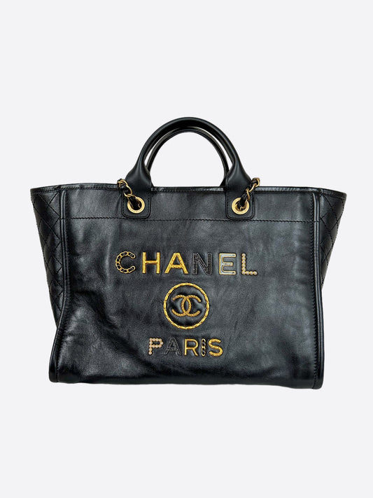 Chanel Black Shiny Calfskin Deauville Tote