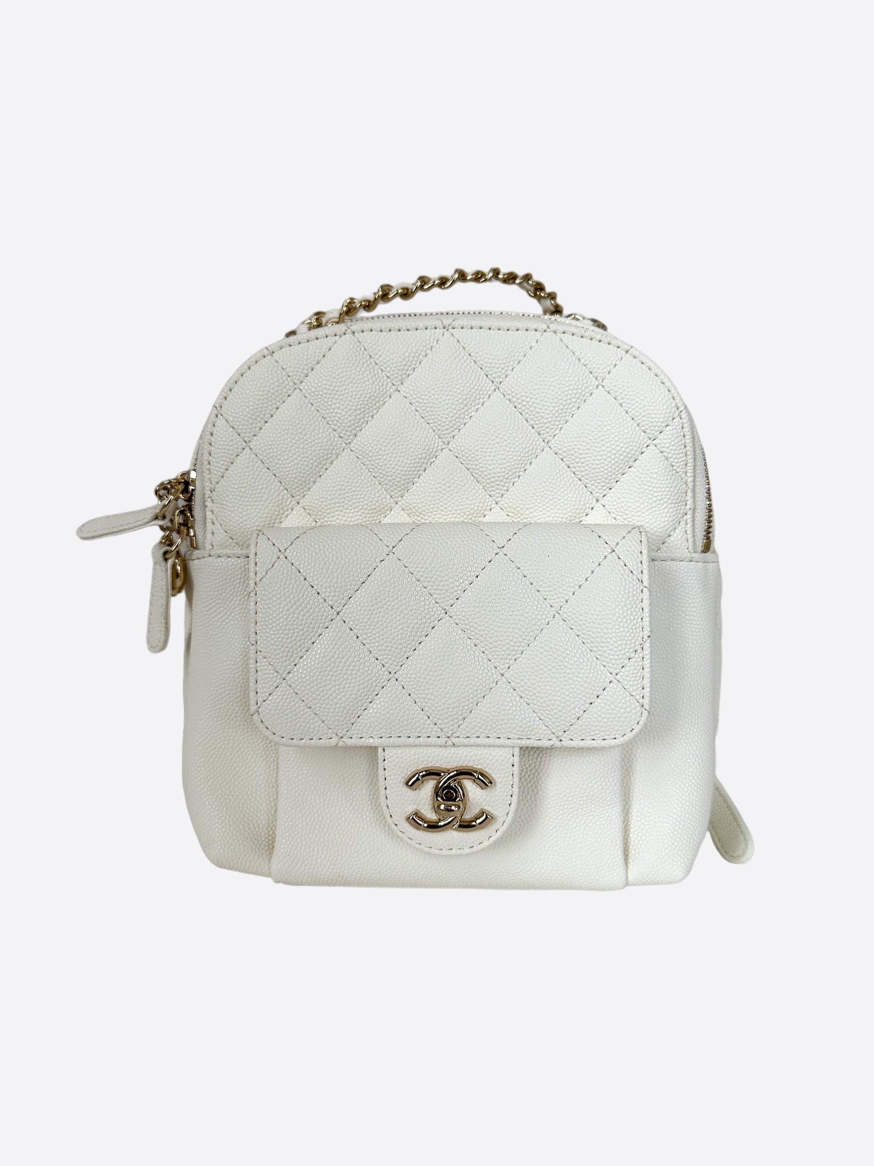 Chanel White CC Day Mini Quilted Backpack