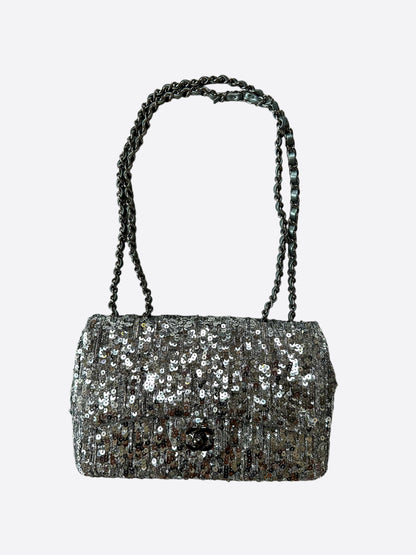 Chanel Silver Sequin Medium Flap Bag