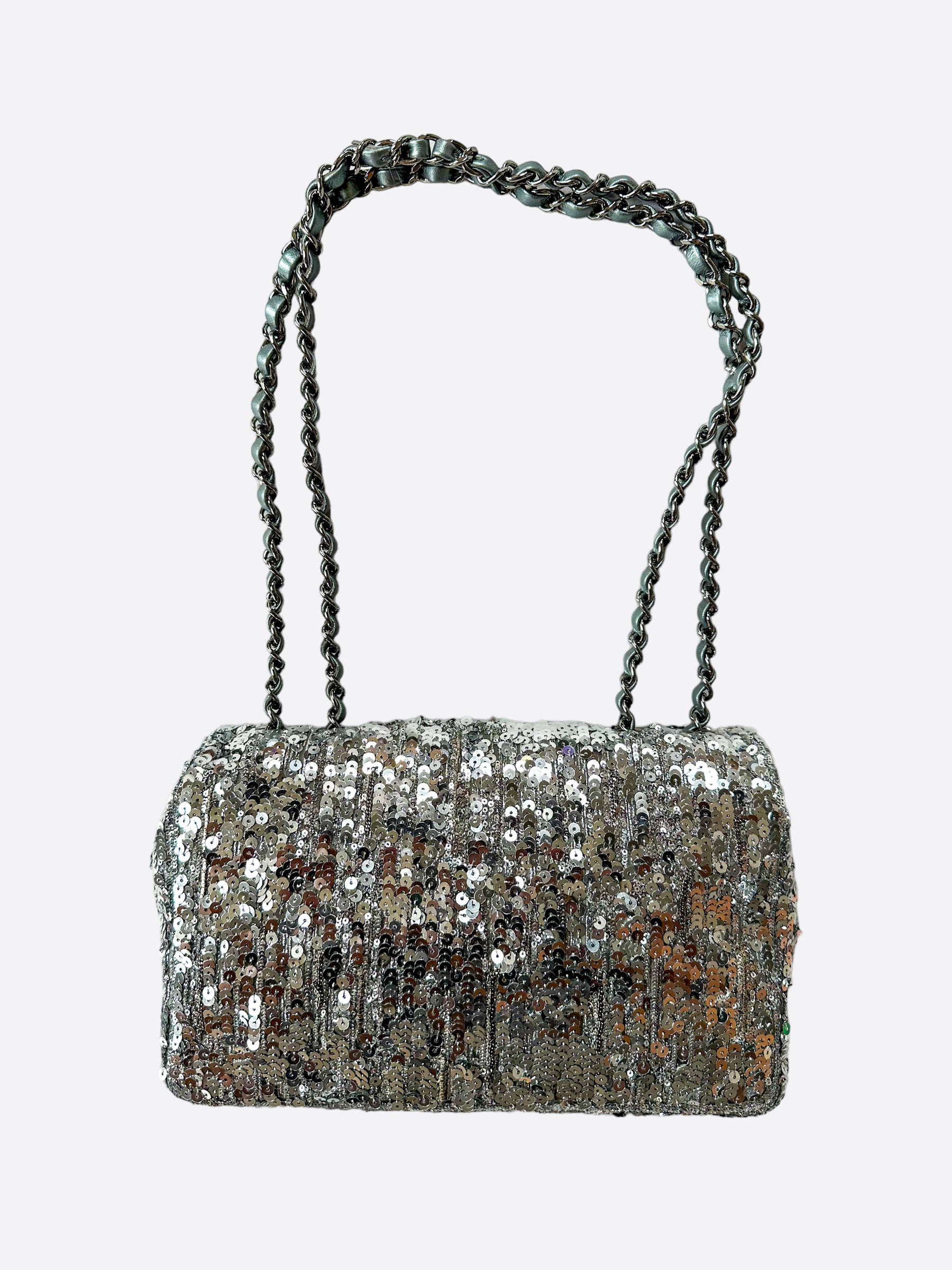 Chanel Silver Sequin Medium Flap Bag