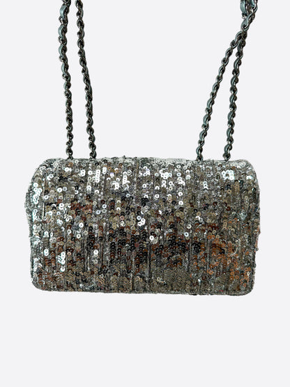 Chanel Silver Sequin Medium Flap Bag