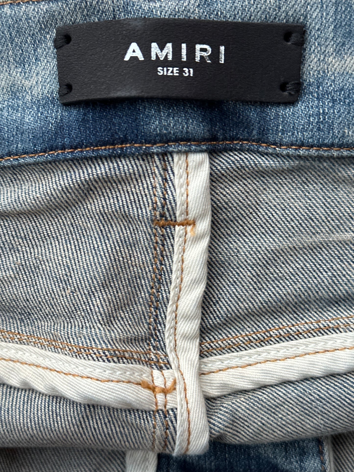 Amiri Vintage Indigo Black Sequin Patch Thrasher Jeans