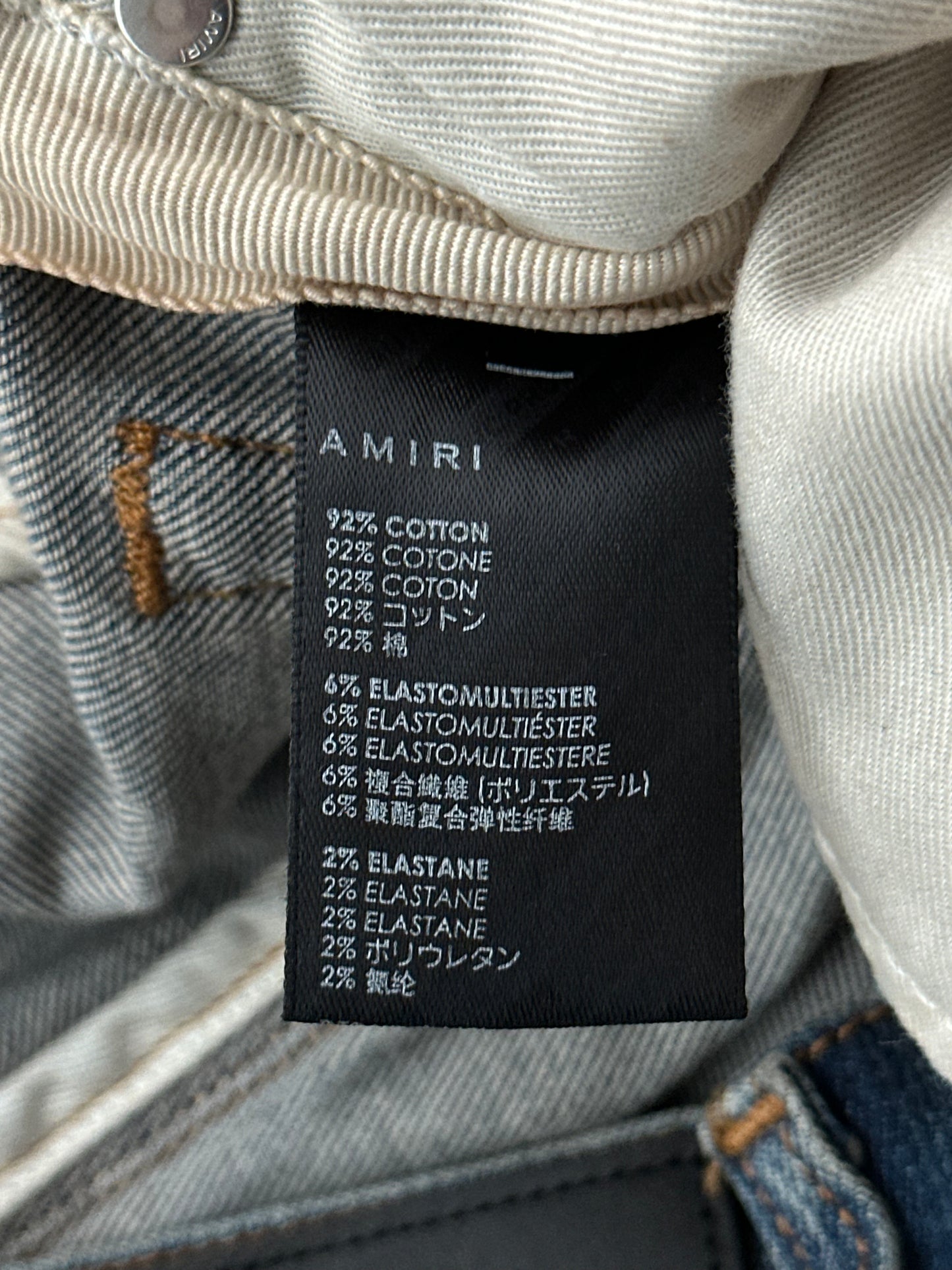 Amiri Vintage Indigo Black Sequin Patch Thrasher Jeans