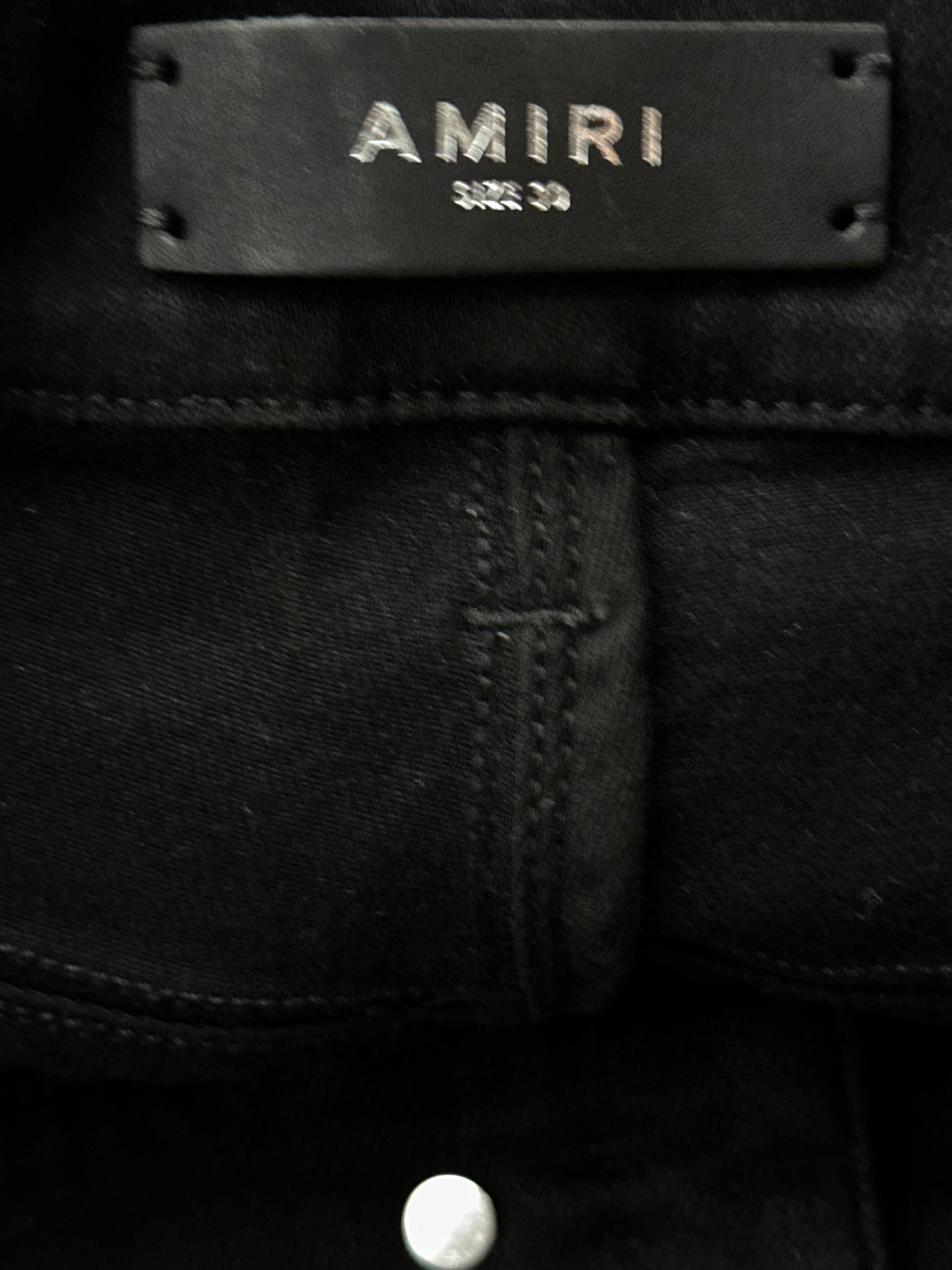 Amiri Black Serif Logo Distressed Jeans