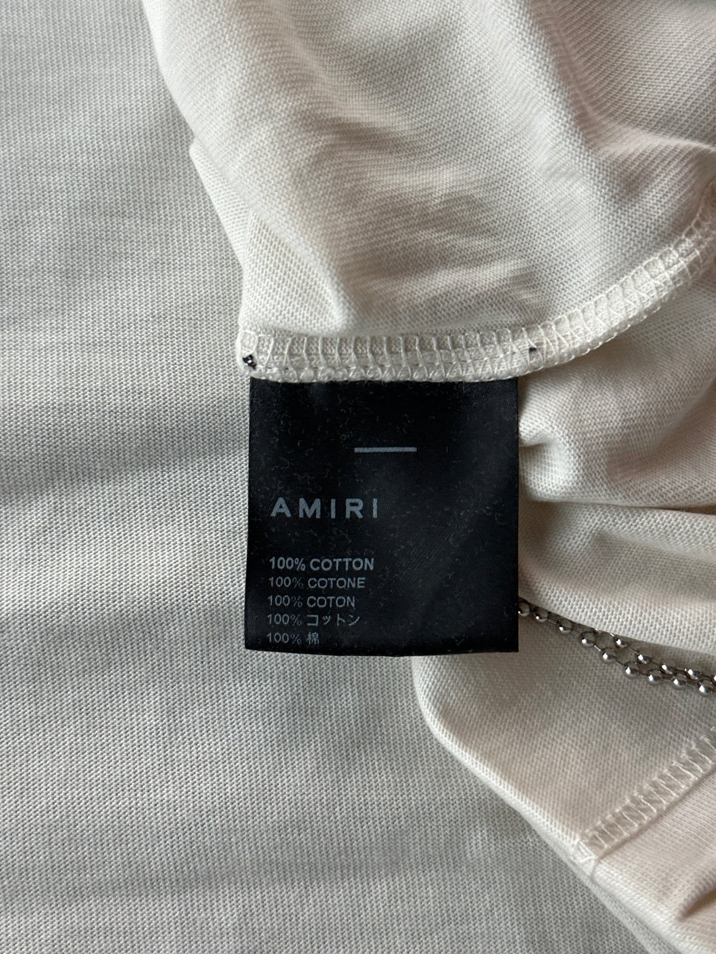 Amiri Beige & White MA Bar Logo T-Shirt