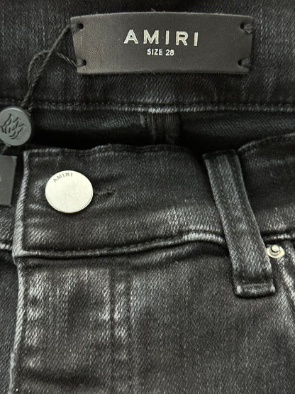 Amiri Faded Black Sequin Patch Thrasher Jeans
