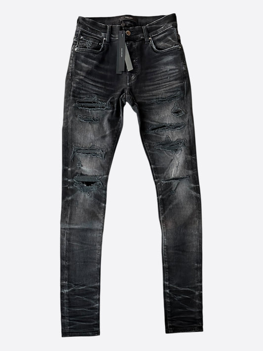 Amiri Faded Black Sequin Patch Thrasher Jeans