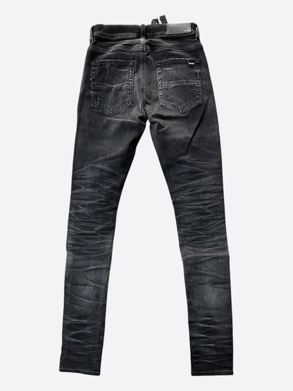 Amiri Faded Black Sequin Patch Thrasher Jeans