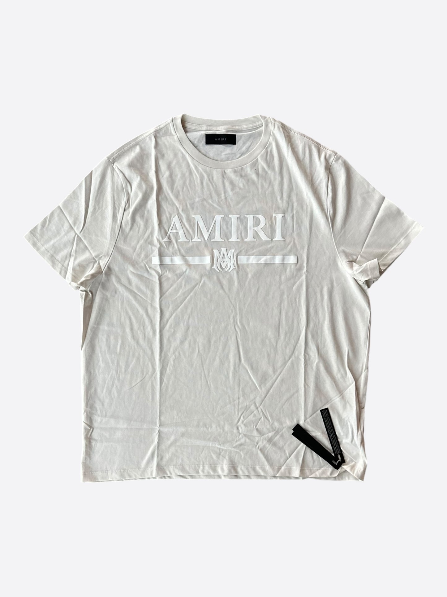 Amiri Beige & White MA Bar Logo T-Shirt