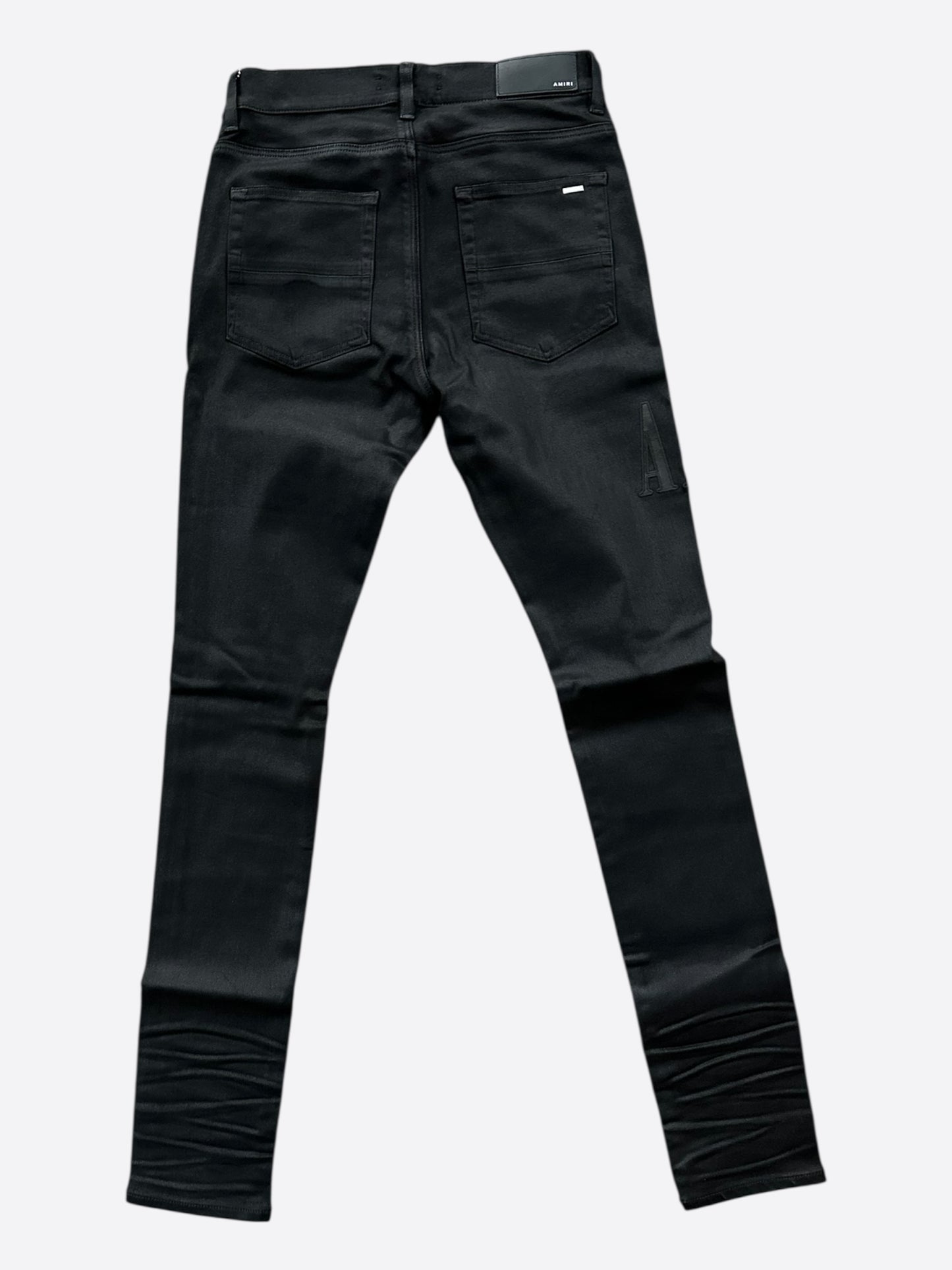 Amiri Black Serif Logo Distressed Jeans