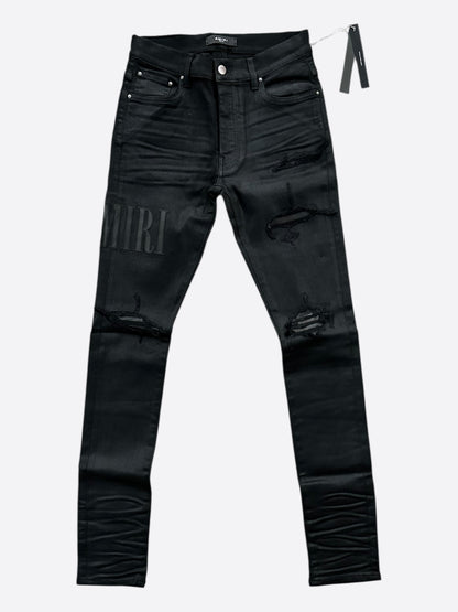 Amiri Black Serif Logo Distressed Jeans